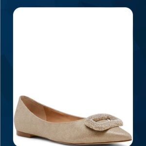 Elegant Beige Flats with Embellished Buckle